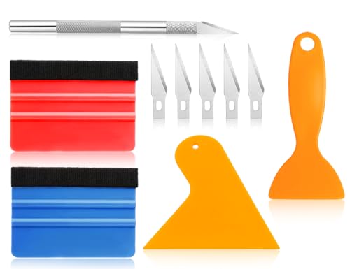 Lhbwhiz 10 Stück Folierungs Werkzeug Set,Scharf Rakel für Folie,Folienrakel mit 5 Stück Ersatzklingen,Rakel Set mit Filzkante,Bastelmesser,Folien Rakel für Fensterfolien und Auto Folien von Lhbwhiz