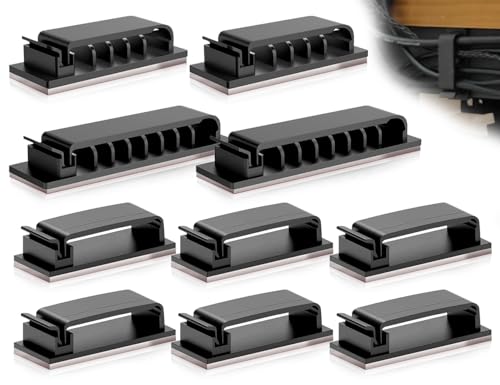 Lhbwhiz 10 Stück Kabelhalter Selbstklebend,Kabel Organizer Kabelbinder mit Aufkleber Set,langlebige Kabelclips,für USB Ladekabel,Audiokabel und Netzkabel management Clips(Schwarz) von Lhbwhiz