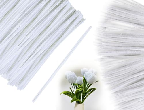 Lhbwhiz 100 Stück Pfeifenreiniger,Chenilledraht Biegeplüsch pfeifenputzer,bulk Plüschdraht,Pipe Clean Craft,Pfeifenputzerdraht,für Halloween,Weihnachten DIY Handwerk Dekorationen(Weiß) von Lhbwhiz