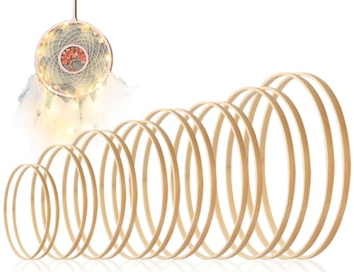 Lhbwhiz 16 Stück Holzringe Zum Basteln,Traumfänger Ringe Bambus,Holzreifen,Bambusring,Makramee Hoop Zubehör,für DIY,Handwerk,Hochzeitskranz Dekor(runden,8 Größen) von Lhbwhiz