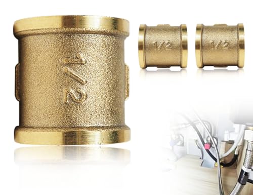 Lhbwhiz 2 Stück 1/2 Zoll Muffe,Messing Innengewinde Verbindungsstück,doppelnippel Guss Muffe,Messingfittings,Gewindefitting,für Rohranschluss Trinkwassersystem(Gold) von Lhbwhiz