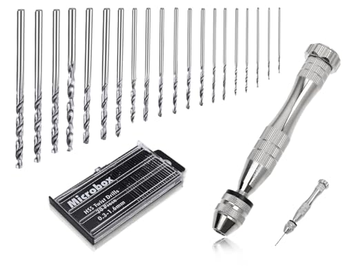 Lhbwhiz 21 Stück Handbohrer,Mini Bohrmaschine Pin Vise,Spiralbohrer Bit,Mini Bohrer,Hand Drill,modellbau zubehör,für Epoxidharz Model Making,DIY Drilling,Metal Wood Handbohrmaschine(Silber,0.3-1.6 mm) von Lhbwhiz