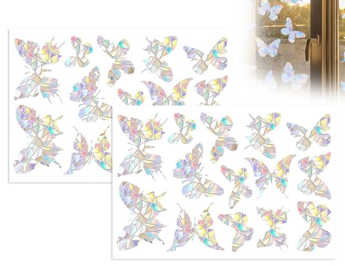 Lhbwhiz 28 Stück Fensteraufkleber,Schmetterling Suncatcher Sticker,Glasscheiben Folie Gegen Vogelschlag,Rainbow Window Clings,Regenbogen Fenster Aufkleber,Vogelschutz Prisma Dekorative Fensterfolie von Lhbwhiz