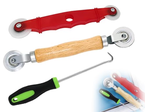 Lhbwhiz 3 Stück Einzieher Einroller Werkzeug Set,Fliegengitter Haken mit Holzgriff,Doppelrad Dichtungseinroller Siebfenster Gummistreifen Spline Rollen mit Nylonräder,Siebrollwerkzeug von Lhbwhiz
