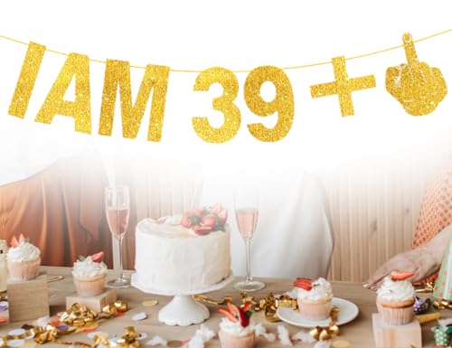 Lhbwhiz 40. Geburtstag Girlande,40 jahre Jubiläum Banner,40er Lustig Deko Geburtstagsgirlande,39+1 Frauen Männer Happy Birthday Glitzerbanner,Glitter Geburtstagsdeko(Gold) von Lhbwhiz