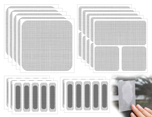 Lhbwhiz 45 Stück Fliegengitter Reparatur Set,Stark Selbstklebend Kleber Klebeband,Glasfaser Flicken,Mehrere Größe Fenster Tür Patch,Mosquito Repair Tape,Reparaturaufkleber,für Bildschirmfenster(Grau) von Lhbwhiz