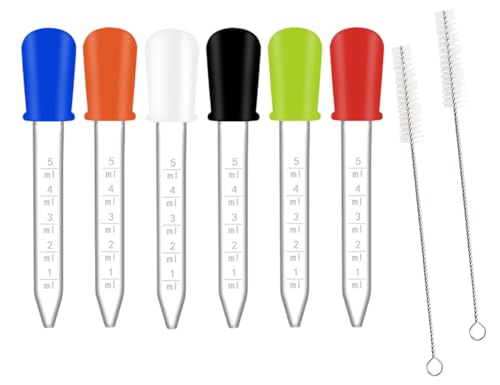 Lhbwhiz 6 Stück Liquid Dropper Set,Silikon Transparente Pipette mit Graduierte,Riesen Tropfpipette mit 2 Stück Strohbürsten,für Haustier,Pflanze und Süßigkeitenformen Kunst Bastelarbeiten(5ml) von Lhbwhiz