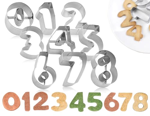 Lhbwhiz 9 Stück Ausstechformen, Zahlen Ausstechformen Kuchenform, Edelstahl 0-9 Digitaler Ausstecher Set, für Küche Backen von Lhbwhiz