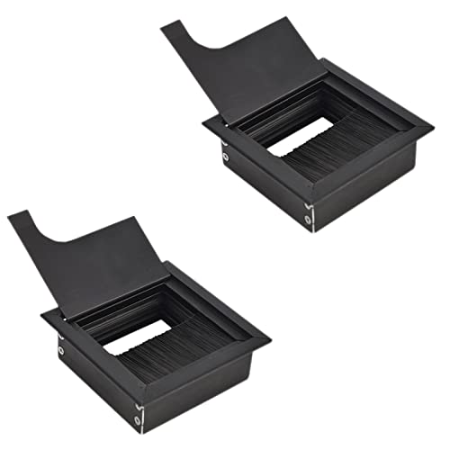 2 Stück Kabeldurchlass, Kabeldurchführung Schreibtisch, Eckig Kabeldurchlass Schreibtisch, Kabeldurchführung, mit Bürstendichtung, für Schreibtisch, Computertisch (Schwarz) von Lhdfyqt