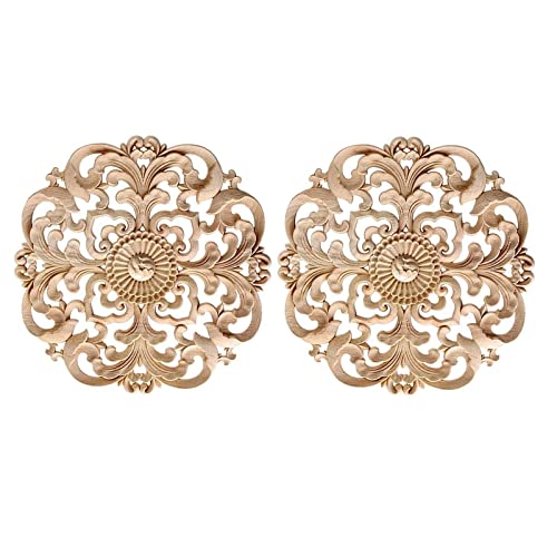 2 Stück Holz Schnitzerei Applique - Runde Ornamente für Möbel und Wanddekoration von Lhdfyqt