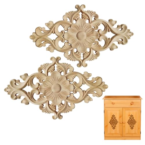 2 Stück Holz Ornamente Wand Ornamente, Holz Geschnitzte Möbel Appliques, Wand Deko für Möbel (21 * 15 cm) von Lhdfyqt