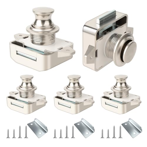 Lhdfyqt 5 Stück Cabinet Push Button Lock, Push Button Catch Door Lock Metal, Verriegelung Schubladen Druckschloss, Schlüsselloses Druckknopfschloss, für Wohnmobile, Yachten von Lhdfyqt
