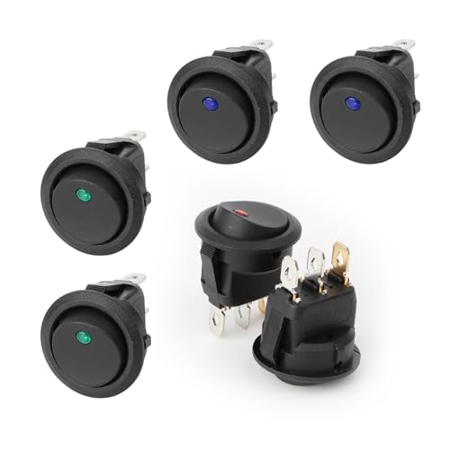 Lhdfyqt 6 Stück 3 Pin Rund EIN/AUS, Wippschalter mit LED Licht, 12V Wippschalter, Kippschalter Rund, Schalter 3 Polig, DC 20A 12V Rocker Schalter, für Auto Marine Boot Beleuchtet, Rot, Grün, Blau von Lhdfyqt