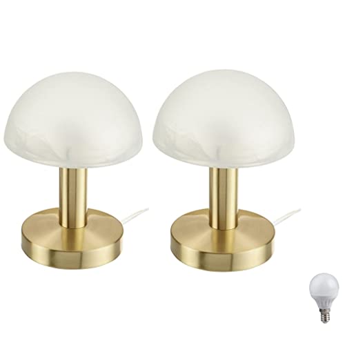 2er SET Tischlampe Nachttischlampe Schlafzimmer Berührungssensor Touchfunktion EIN/AUS Schreibtischlampe Leuchtmittel Lampe Leuchte LED austauschbar(2er Set Messing) von Lhh