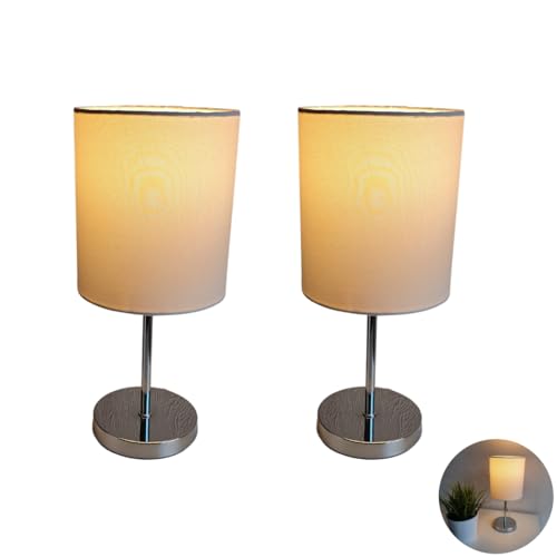 2 Stück Nachttischlampe, LED Tischlampe Tischleuchte mit Stoffschirm (weiß) für Schlafzimmer, Wohnzimmer, Arbeitszimmer, Beistelltisch incl. 3W LED (2Stk. Tischleuchten weiß) von Lhh