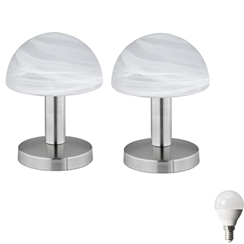 Lhh Nachttischlampe Antik Retro Touch ON/OFF messing/alabasterfarbig nicht Dimmbar Nachtlicht Schreibtischlampe Fensterbank Schlafzimmer incl. 3WLED (2er Set Klassisch nickel) von Lhh