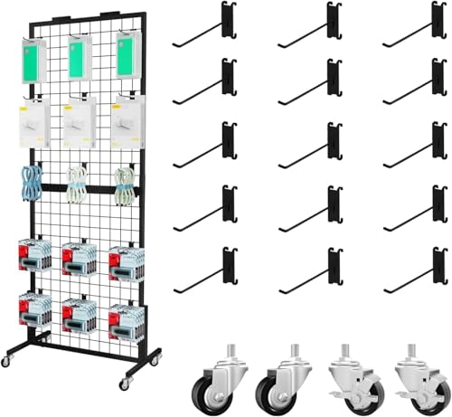 Lhysn Grid Wall Panel Display Stand, mit 15 Haken, Schwerer, beweglicher, bodenstehender Abnehmbarer Gurtständer für einfachen Transport, große Kapazität, stehender Gitterturm für von Lhysn