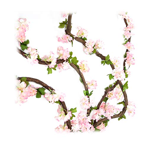 Packung mit 3 Girlanden aus künstlichen Rosenranken mit grünen Blättern, 160 cm, zum Dekorieren zu Hause und bei einer Hochzeit. Yh-light Pink von Li Hua Cat