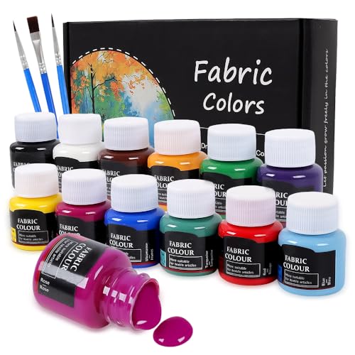 LiBozd Stoffmalfarben Textilfarben Waschfest | Set aus 12 x 25ml Stofffarben in Fläschchen | Zum Bemalen von verschiedenen Textilien von LiBozd