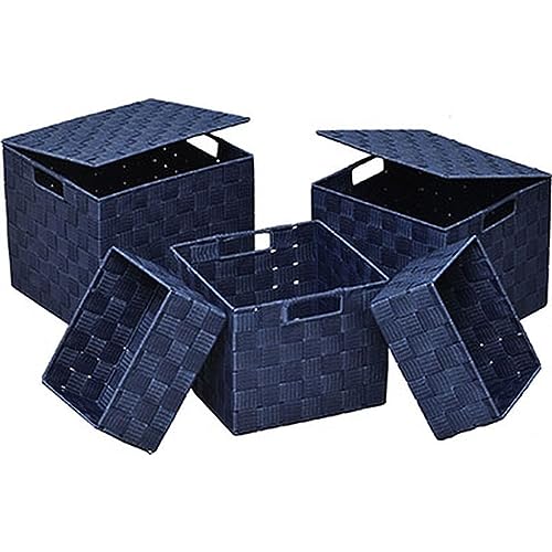 LiKeKa® Aufbewahrungsbox 5-teilig aus Polyester, Aufbewahrungskorb mit Deckel&Tragegriff, Praktische Organizer Boxen Platzsparend&Stapelbar für vielseitige Aufbewahrung (Navy Blue) von LiKeKa