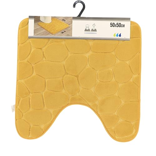 LiKeKa® WC-Vorleger mit Ausschnitt, Weicher Badezimmerteppich rutschfest& Maschinenwaschbar, Badteppich mit Memory Foam&Mikrofaser aus Polyester, Badvorleger 50x50 cm für die Toilette (Mustard) von LiKeKa