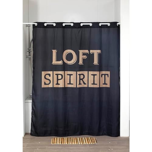 LiKeKa Duschvorhang schwarz LOFT Spirit 180 x 200 cm Badvorhang Anti-schimmel und Waschbar für Badewanne und Dusche mit Ösen von LiKeKa