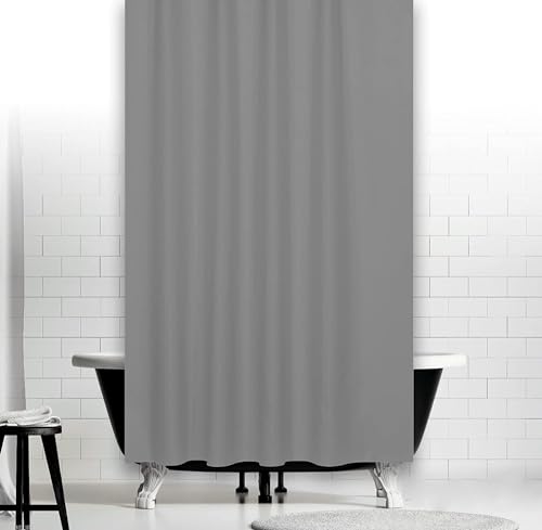 LiKeKa Grauer Duschvorhang für Badewanne und Dusche im Badezimmer, Badvorhang Anti-Schimmel und Wasserdicht aus Stoff 100% Polyester, Waschbar mit Vorhangringen (150x220) von LiKeKa