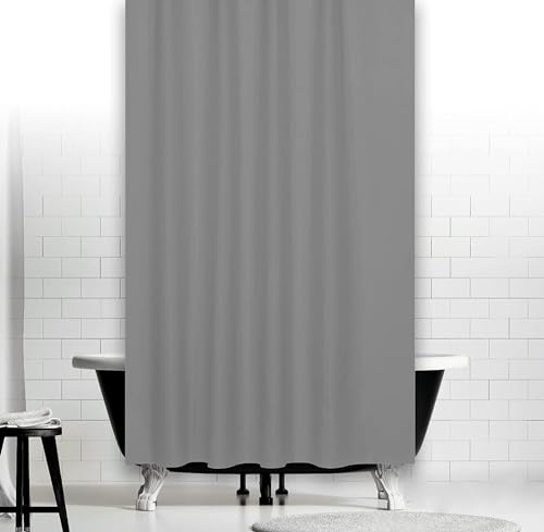 LiKeKa Grauer Duschvorhang für Badewanne und Dusche im Badezimmer, Badvorhang Anti-Schimmel und Wasserdicht aus Stoff 100% Polyester, Waschbar mit Vorhangringen (220x230) von LiKeKa