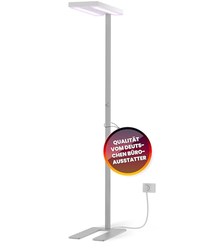 LiLaTec LED Büroleuchte Stehleuchte Arbeitsplatzleuchte für das Arbeitszimmer Bürolampe aus Alu, dimmbar, 4.000K Neutralweiß, 8.000lm, 60W, UGR< 19 blendfrei, Up & Down (Grau) von LiLaTec