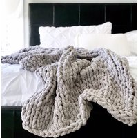 Riesen Strick Chenille Decke Werfen | Hellgrau Die Grande von LiLiKnits