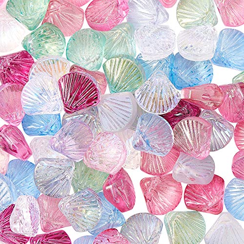 LiQunSweet 100 Stück transparente Glaskristallperlen oben gebohrte Perlen gemischte Stile Jakobsmuschel Form für Schmuckherstellung DIY Handwerk Zubehör – 10 x 10,5 mm von LiQunSweet