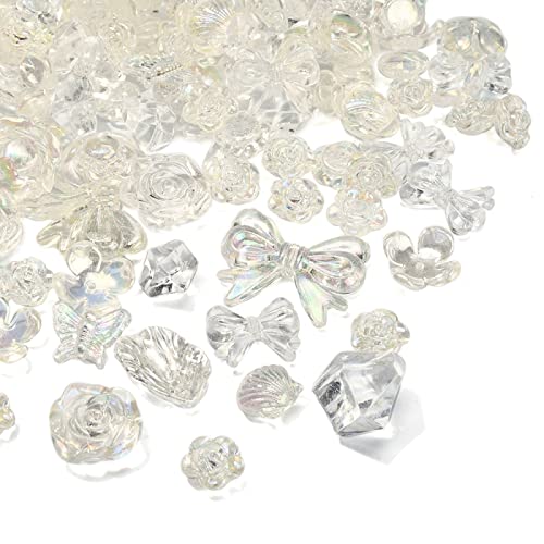 LiQunSweet 100 g goldene Perlglanz-Perlen, flache Rückseite, ohne Loch, Blume, Schmetterling, Schleife, Perlen-Mix für Schmuckherstellung, Handyhülle, Handy-Gurt von LiQunSweet