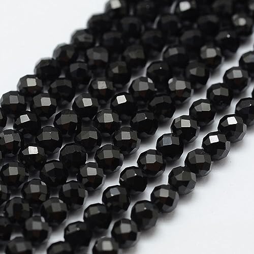 LiQunSweet 130 Stück 3 mm natürliche schwarze Spinell-Perlen, Stränge, facettiert, rund, kleine, lose Kristall-Edelstein-Perlen, Abstandshalter für DIY-Schmuckherstellung von LiQunSweet