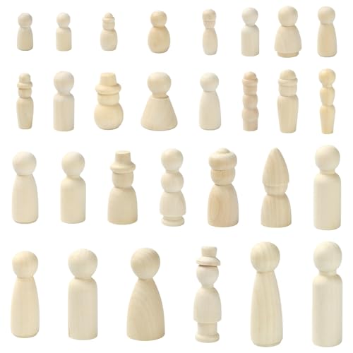 LiQunSweet 29 Stück 29 Stile unlackierte menschliche Form Holz Ausschnitt Ornament blanko Holzdisplay für DIY Malerei Kunst Handwerk Home Party Verzierungen von LiQunSweet