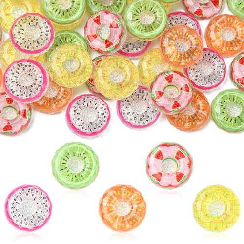 LiQunSweet 40 Stück 5 Stile 20,5 mm Obst Donut Harz Ornament Cabochons Imitation Süßes Essen Dessert ohne Loch Perlen für DIY Schmuck Verzierung Handwerk Telefon Dekor Bulk von LiQunSweet