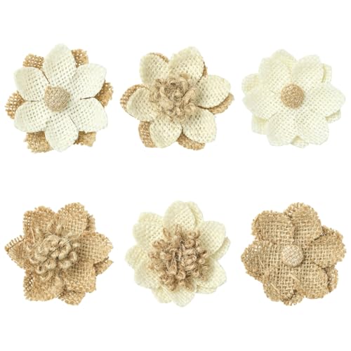 LiQunSweet Handgefertigte natürliche Jute, 3D-Stoffblumen, rustikales Ornament, Zubehör für Hüte, DIY, Handarbeit, Heimverzierung, Hochzeit, Party, Dekoration, 24 Stück von LiQunSweet
