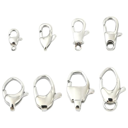LiQunSweet Karabinerverschlüsse aus 304 Edelstahl, 8 Stile, 10–20 mm, Metallverschluss, Hakenverschlüsse für Halsketten, Armbänder, Schmuckherstellung, 8 Stück von LiQunSweet