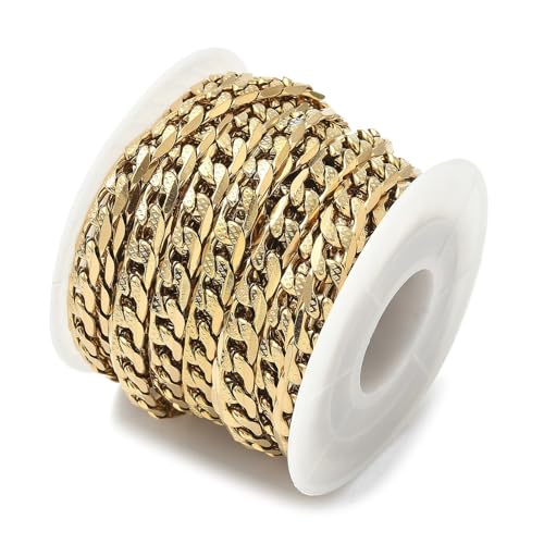 LiQunSweet Kubanische Panzerkette, 304 Edelstahl, unlackiert, vergoldet, Rolle für Männer und Frauen, Schmuckherstellung, Basteln, 9 x 6 mm, 5 m von LiQunSweet