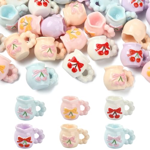 LiQunSweet Schöne Vasen mit Kirschmuster, Kunstharz, Cabochons, Blumenvase, ohne Loch, Perlen, Display für DIY-Schmuck, Verzierung, Handwerk, Zuhause, Büro, Schreibtisch-Dekoration, 24 Stück von LiQunSweet