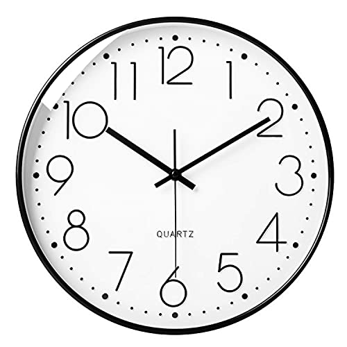 LiRiQi 12 Zoll Wall Clock Modern Quartz Lautlos Wanduhr mit Arabisch Ziffer Wanduhren, Rund Wanduhr Kinderuhr, ohne Tickgeräusche, für Wohn- /Schlaf- / Kinderzimmer Büro Cafe Restaurant(schwarz) von LiRiQi