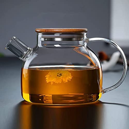 LiRiQi Teekanne Glas 1L mit Siebeinsatz im Auslauf, Teebereiter Glaskanne mit Bambus Deckel, Glasteekanne für Schwarzen Tee, Grüner Tee, Fruchttee, Duftender Tee Teebeutel von LiRiQi