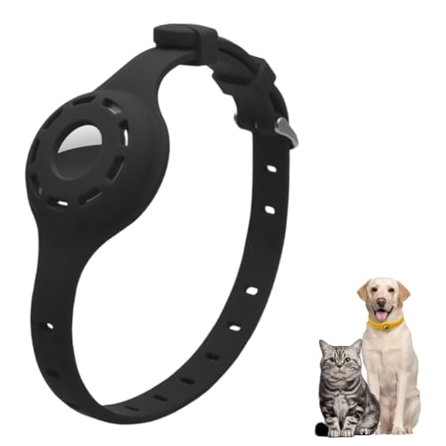LiRui.R Airtag Silikon Leuchthalsband Protector Einstellbare Verlust Prävention Blickfang Haustierhalsband für Katzen und kleine Hunde(Schwarz) von LiRui.R