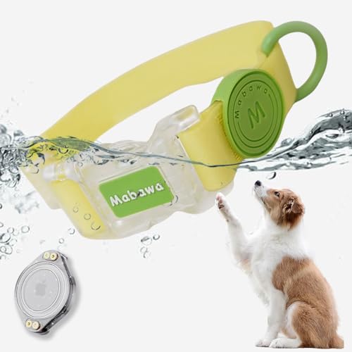 LiRui.R Airtag Wasserdichtes Hundehalsband Wasserdichtes AirTag Halter Leichtes Haltbares Haustier Tracking Halsband für Hunde und Katzen(Gelb,M) von LiRui.R