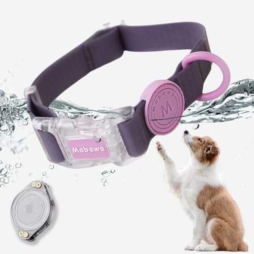 LiRui.R Airtag Wasserdichtes Hundehalsband Wasserdichtes AirTag Halter Leichtes Haltbares Haustier Tracking Halsband für Hunde und Katzen(Violett,M) von LiRui.R