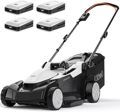 Litheli Akku Rasenmäher 37cm, Bürstenloser Motor, 40L Fangkorb, 25-75 mm Schnitthöhe, inkl. 4 x 4,0 Ah Akkus von LiTHELi