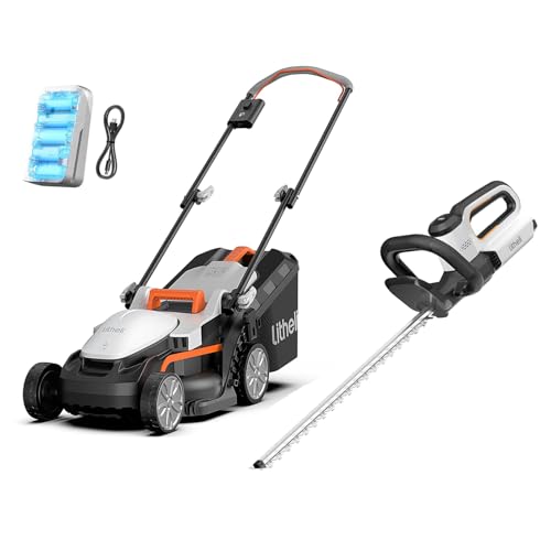 Litheli Akku Rasenmäher mit akku Heckenschere，33cm Schnittbreite Rasenmäher für Rasenfläche von 500㎡, inkl. einen 4,0 Ah Akku von LiTHELi