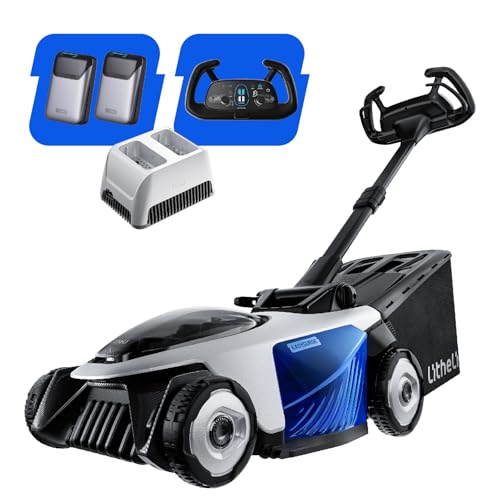 Litheli Easysurge Akku Rasenmäher 43cm, Selbstfahrend (2,2-4,7 km/h), bis 500 m², 50L Fangkorb, 25-75 mm Schnitthöhe, Rasenmäher Elektro inkl. 2 x 4,0 Ah Akkus + Ladegerät von LiTHELi
