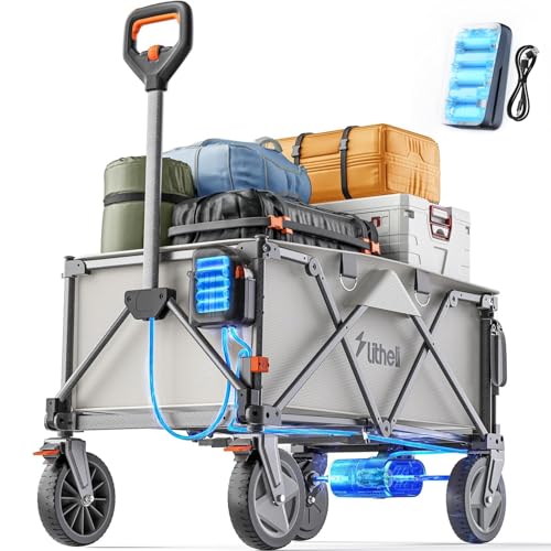 Litheli Elektrokarre Bollerwagen,Bollerwagen Faltbar, mit 20cm Geländereifen, 200L Fassungsvermögen, 60kg Traglast, 2 Bremsen, geeignet für Camping, Garten, Strand, Einkauf (Neu Grau) von LiTHELi