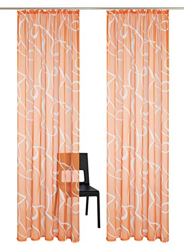 1 Stück Gardine mit Druck Design Vorhang Transparent Voile Vorhänge (BxH 140x245cm, Orange mit Kräuselband) von LiYa
