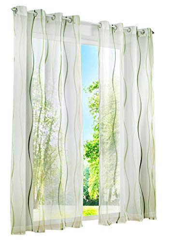 1 Stück Gardinen mit Wellen Muster Design Schals Voile Transparent Fenster Vorhang (BxH 140x145cm, Grün mit Ösen) von LiYa